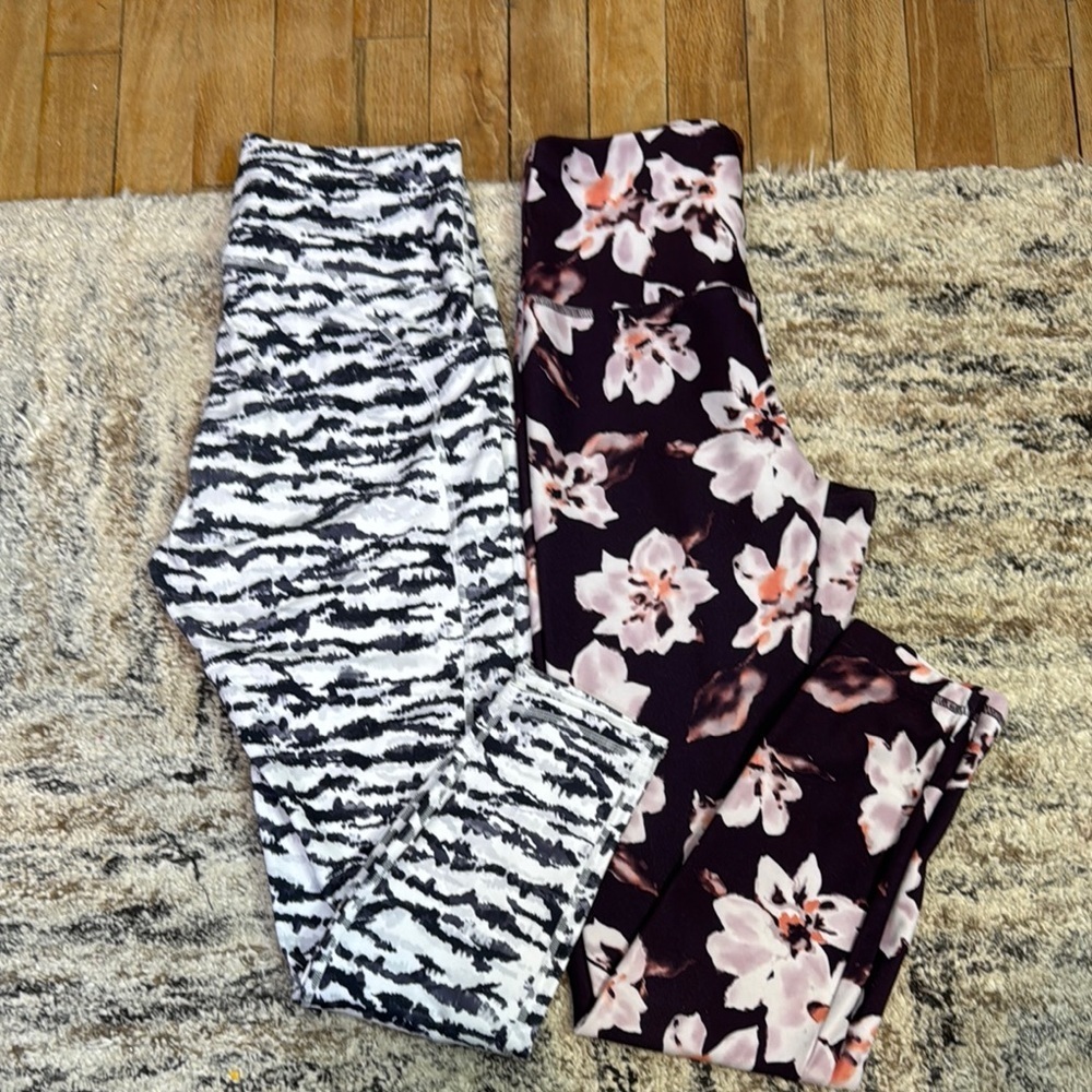 Floral and Zebra Print Leggings, maroon with floral leggings bundle, athletic M